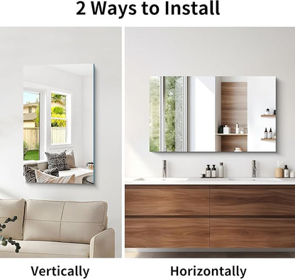 CILIBER Frameless Mirror, 24x40 Mirrors for Wall, Rectangle Bathroom Mirror for Over Sink, Frameless Vanity Mirror with Polished Edge, 3mm Tempered Glass, Hangs Horizontally or Vertically