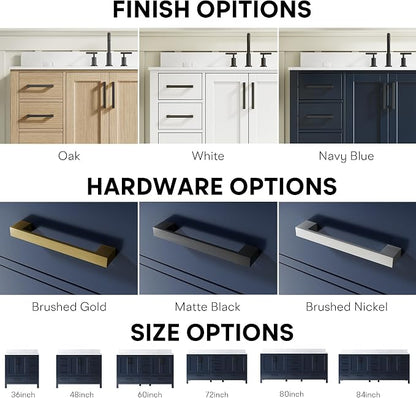 48-Inch Bathroom Vanity with Sink, 2 Soft-Close Doors and 9 Soft-Close Drawers, Bathroom Freestanding Vanity with Cultured Marble Countertop, Bathroom Navy Blue Vanity With Matte Black Handles