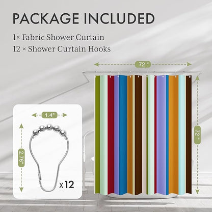 AmazerBath Colorful Vertical Stripes Shower Curtain, Cute Stripe Bathroom Shower Curtain Set with 12 Shower Curtain Hooks, Rustic Fabric Shower Curtain, 72x72 Inches