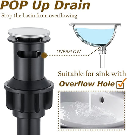 Roman Bathroom Sink Faucet Brushed Nickel Single Hole Deck-Mount Pop-up Drain Assembly with Overflow Deck Plate and Water Supply Lines Included