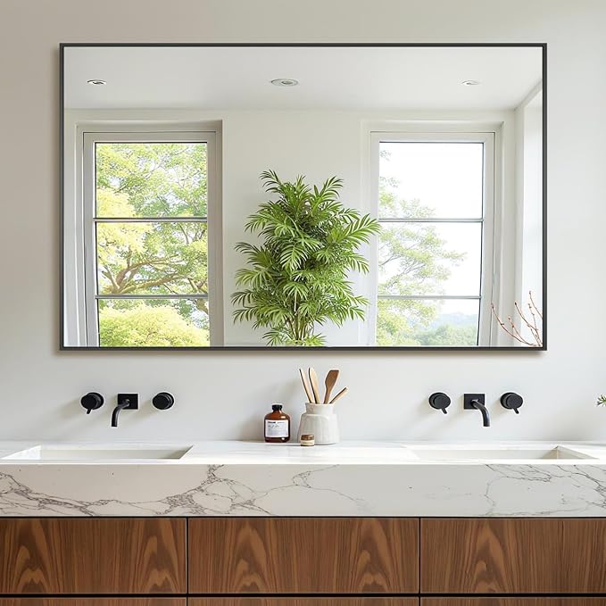 Bathroom Mirror 48" x 30", Large Rectangle Wall Mirror, Black Metal Frame Wall Mounted Mirrors for Bathroom, Vanity, Bedroom, Entryway Decor(Horizontal/Vertical)