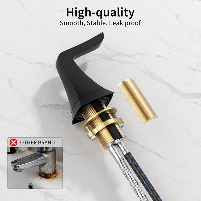3-Hole Bathroom Sink Faucet - SR SUN RISE NSF Certified 8-inch Matte Black Faucets with Pop-up Drain Assembly, 2 Handles, 2 Water Supply Lines, Matte Black