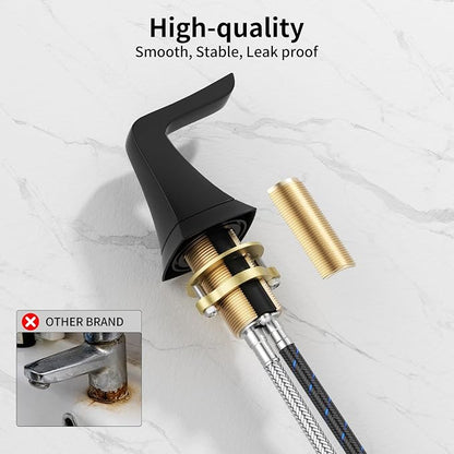 3-Hole Bathroom Sink Faucet - SR SUN RISE NSF Certified 8-inch Matte Black Faucets with Pop-up Drain Assembly, 2 Handles, 2 Water Supply Lines, Matte Black
