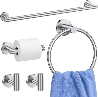 5 Pieces Bathroom Hardware Accessories Set Brushed Nickel, 24Inch Round Towel Racks Set for Bathroom, SUS304 Stainless Steel Towel Bar Set,Toilet Paper Holder Wall Mounted