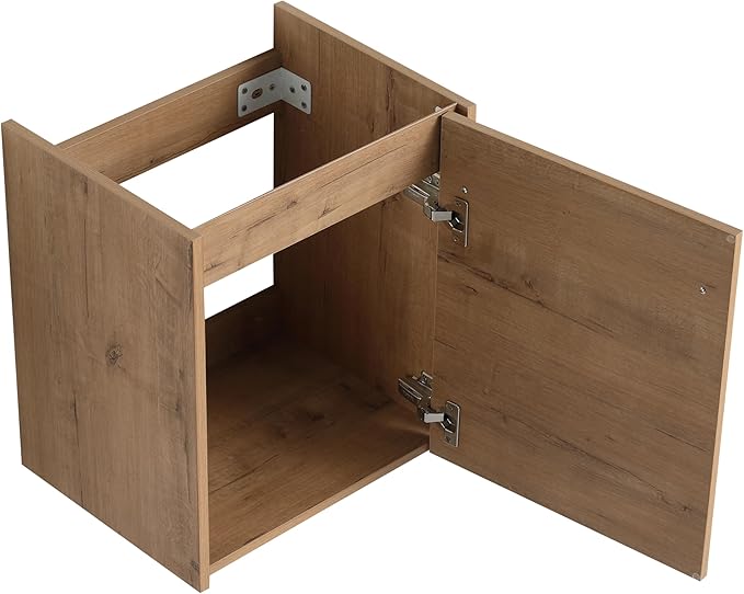 Malwee 18" Floating Bathroom Vanity with Sink, 18 inch Modern Brown Wall Mounted Bathroom Cabinet Combo for Small Space, Narrow Bath Wall-Hung Vanity Set with 1 Ceramic Basin and 1 Door(18imo)