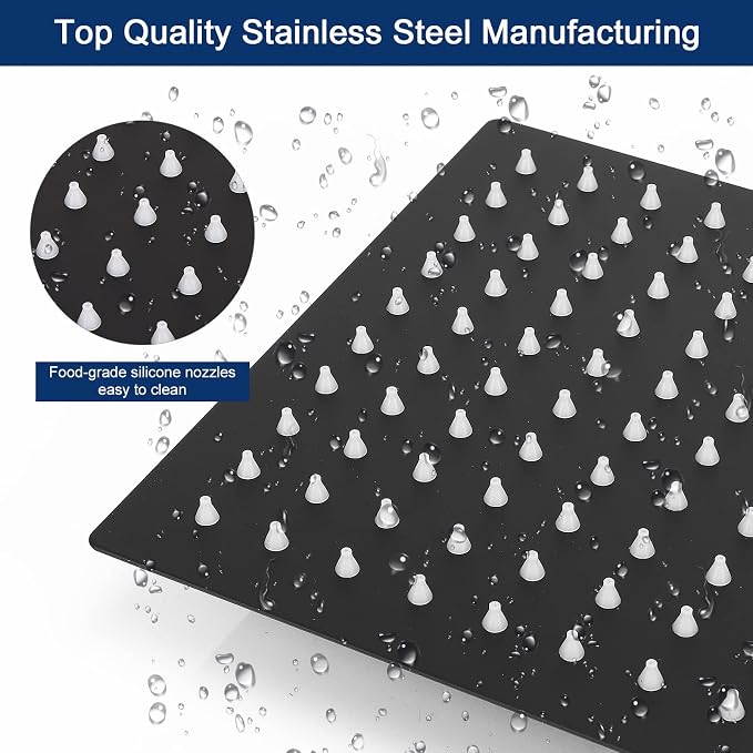NearMoon Rain Shower Head With Shower Arm, Ceiling Mount Square Shower, Stainless Steel Ceiling Rainfall Showerhead- Waterfall Full Body Coverage (8 Inch, Matte Black)