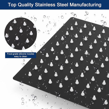 NearMoon Rain Shower Head With Shower Arm, Ceiling Mount Square Shower, Stainless Steel Ceiling Rainfall Showerhead- Waterfall Full Body Coverage (8 Inch, Matte Black)