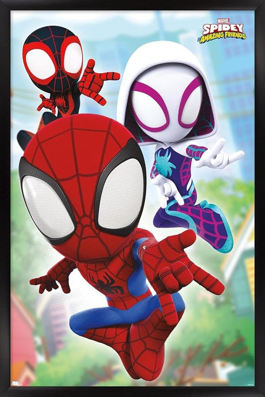 Trends International Marvel Spidey and His Amazing Friends - Webs Wall Poster, 14.72" x 22.37", Black Framed Version