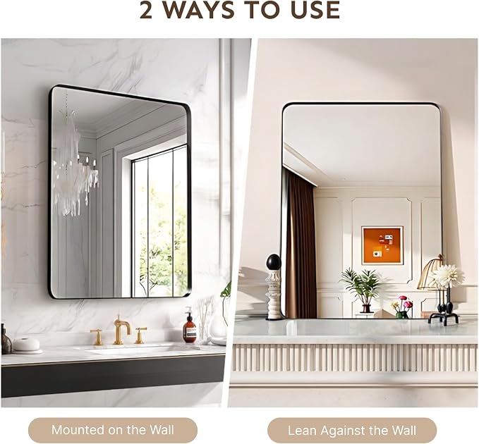 36"x30" Bathroom Vanity Mirror for Wall Aluminum Framed Farmhouse Rectangle | Anti-Rust, HD Reflection Anti-Desilvering, Distortion Free, Tempered and Shatter-Proof Wall Mounted Mirror, Black