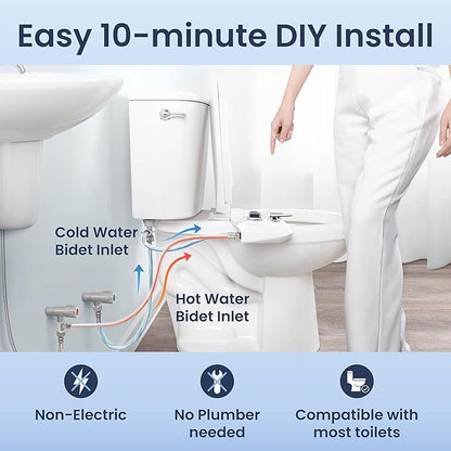 LUXE Bidet NEO 320 Plus - Warm Water, Dual Nozzle, Non-Electric Bidet Attachment for Toilet Seat, Patented Slide-In Install, 360° Self-Clean, EZ-Lift to Clean, Feminine & Rear Wash (Gold)
