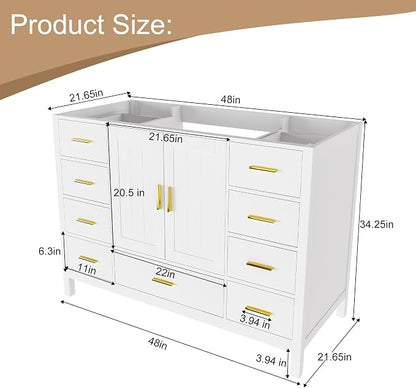 48'' Bathroom Vanity Without Sink,Multi-Functional Bathroom Cabinet with 2 Doors and 9 Drawers, Solid Frame,White(No Sink)