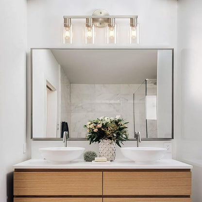 4 Light Bathroom Vanity Light, Brushed Nickel 4-Light Bathroom Light Fixtures, Vanity Lights for Make-Up Mirror, Modern Lighting Fixtures with Clear Glass Shade for Bedroom Living Room
