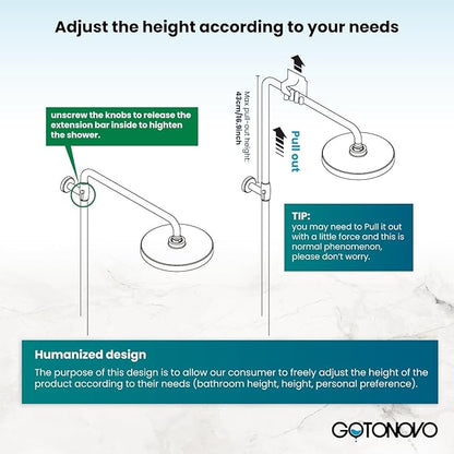 gotonovo Exposed Bathroom Shower Faucet Set Shower Fixture 8 Inch Rainfall Shower Head Handheld Shower Cross Handle Wall Mount 2 Functions Matte Black