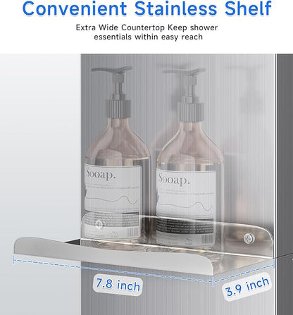 POPFLY Shower Panel Tower System with Shelf, LED Mist & Rain Shower Head, 304 Stainless Steel Shower Tower, 2 Body Jets, Tub Spout, Brushed