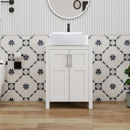 YOURLITE 24" Bathroom Vanity with Sink Combo,White Bathroom Vanity and Sink Combo with Faucet & Pop Up Drain Set,Traditional Vanity with White Ceramic Sink Bathroom Sink