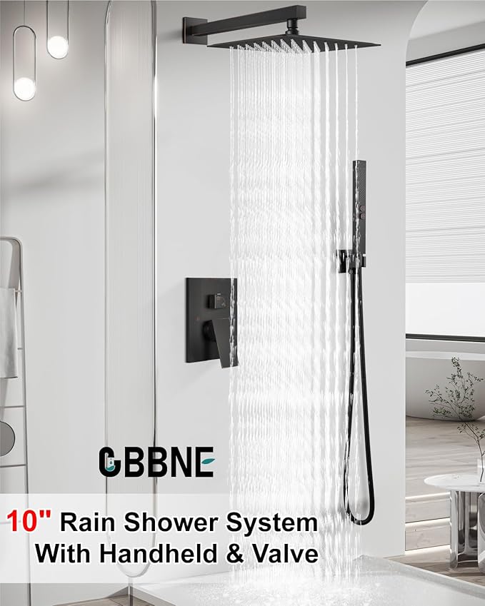 Shower Faucet Set Rainfall Shower System with Square Showerhead and Handle Set Fixture with 2 in 1 Function Handheld Sprayer Wall Mounted Trim Repair Kit Rough-in Valve 10 Inch Oil Rubbed Bronze