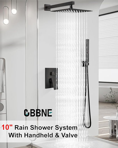Shower Faucet Set Rainfall Shower System with Square Showerhead and Handle Set Fixture with 2 in 1 Function Handheld Sprayer Wall Mounted Trim Repair Kit Rough-in Valve 10 Inch Oil Rubbed Bronze
