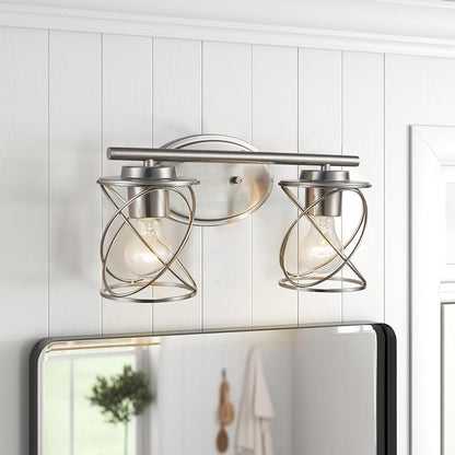 2-Lights Bathroom Vanity Lights, Bathroom Light Fixtures Over Mirror, Brushed Nickel Vanity Light, Farmhouse Wall Lights with Clear Glass Shade, Bathroom Wall Lamp for Mirror Kitchen Bedroom