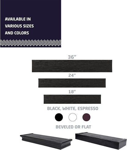 HIGH & MIGHTY 515602 Modern 18" Floating Shelf Holds up to 15lbs, Easy Tool-Free Dry Wall Installation, Flat, Retail Packaging, Black