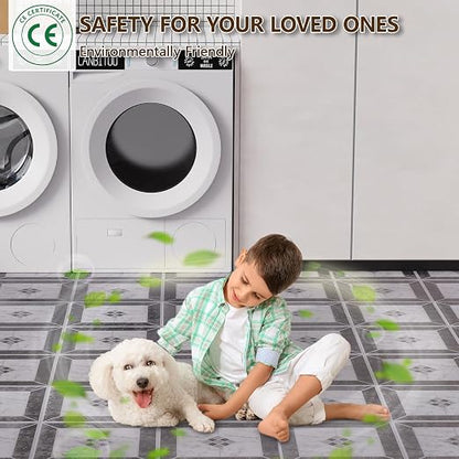 Peel and Stick Floor Tile, 20-Pack 12" x 12" Vinyl Flooring, Waterproof Self-Adhesive Luxury Vinyl Tiles, Easy DIY for Bathroom, Kitchen, Dinning Room, RV, Cover 20 Sq. Black