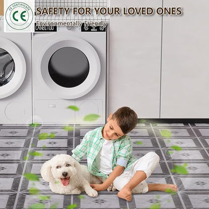Peel and Stick Floor Tile, 30-Pack 12" x 12" Vinyl Flooring, Waterproof Self-Adhesive Luxury Vinyl Tiles, Easy DIY for Bathroom, Kitchen, Dinning Room, RV, Cover 30 Sq. Black