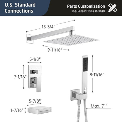 KES Chrome Shower System with Tub Spout Bath Shower Faucet Set 10 Inch Rain Shower with Handheld Spray Pressure Balance, XB6305F18-CH