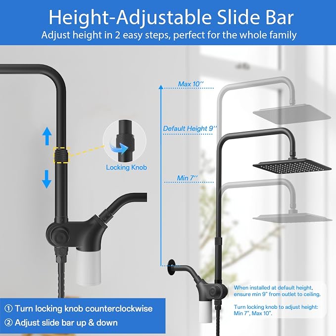 VXV 10 inch Filtered Shower Head,7 Settings High Pressure Dual Shower Heads with Handheld Spray Combo,3-Way Rain Shower Head with Filters,71''Shower Hose,Height Adjustable(Matte Black)