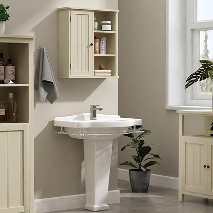Treocho Bathroom Wall Cabinet, Medicine Cabinet with Door and 3 Open Shelves, Wall Mounted Storage Organizer for Bathroom, Kitchen, Living Room, Yellow