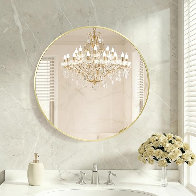 OLIXIS Bathroom Round Mirror for Over Sink, 20 in Wall Circle Mirror, Gold | Matte Brushed Metal Framed, Modern Wall Mount Vanity Mirrors for Home Decor, Living Room, Bedroom