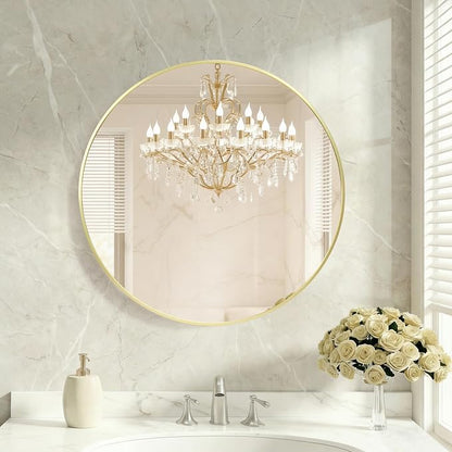 DUMOS 20 Inch Round Wall Mirror, Bathroom Mirror, Gold | Metal Frame, HD Reflection Shatterproof Glass Vanity, Decor for Bathroom Vanity Bedroom Entryway