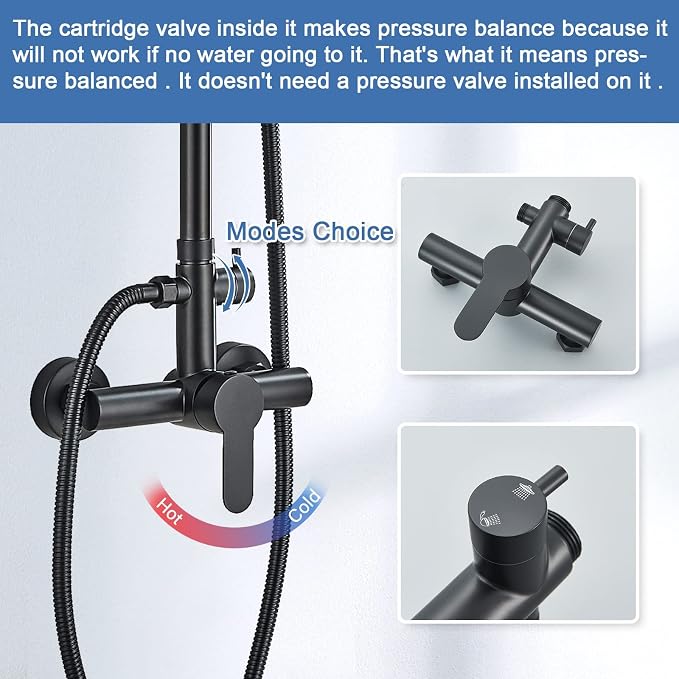 Shower System Matte Black Outdoor Shower Fixtures with 8" Rain Shower Head Handheld Sprayer Single Handle 304 Stainless Steel Wall Mounted Shower Shower Faucet Combo for Bathroom or Backyard