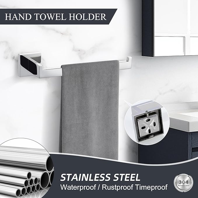 TURS 4-Piece Bathroom Hardware Set Bath Towel Bar Set 24 Inch Towel Holder Set for Bathroom Wall Mounted Stainless Steel Bathroom Accessories Set Polished
