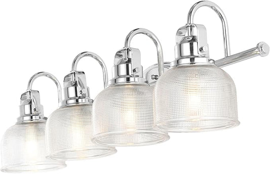 JONATHAN Y 30" Chrome Modern Bathroom Vanity Light, 4-Light LED Wall Sconce, Clear Glass Bell Shade for Mirror Hallway Kitchen, ETL Listed, LED Bulb Included (JYL7902A)