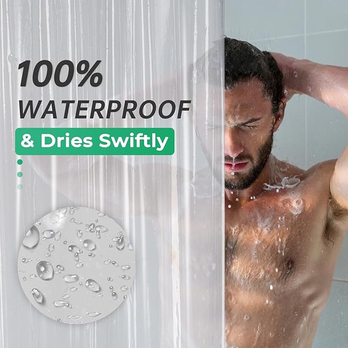 AmazerBath Extra Wide Shower Curtain Clear 108 Inches Wide, Wrap Around Shower Curtain for Clawfoot Tub, Heavy Duty PEVA with 3 Weighted Stones and 18 Grommet Holes, 108x72 Inches