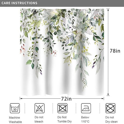 Eucalyptus Shower Curtain, Watercolor Green Leaves on The Top Plant with Floral Bathroom Curtain Bathtub Home Decor Waterproof Fabric Machine Washable with 12 Hooks, GCI-9985, 78''Lx72''W
