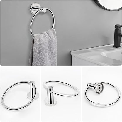 NearMoon 5 Pieces Bathroom Hardware Set SUS304 Thicken Stainless Steel-Towel Rack Kit Include 24" Towel Rod + Bath Towel Ring + Toilet Paper Holder + Robe Towel Hooks Bath Accessories (Chrome Finish)