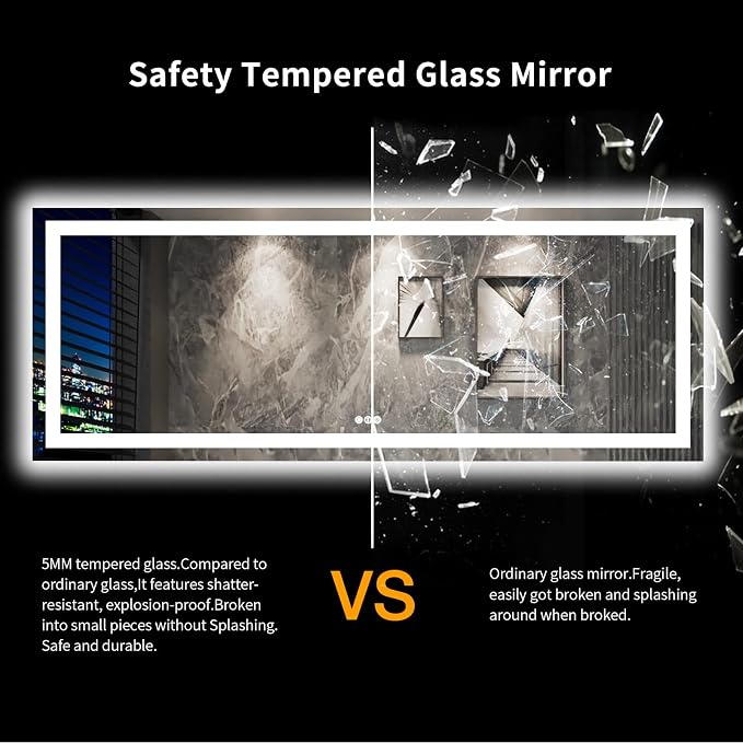 LOAAO 96"X36" LED Bathroom Mirror with Lights, UL Listed | Anti-Fog, Dimmable, 3 Color Temperature, Backlit + Front Lit, Memory Function, Tempered Glass