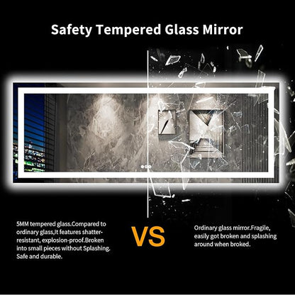 LOAAO 96"X36" LED Bathroom Mirror with Lights, UL Listed | Anti-Fog, Dimmable, 3 Color Temperature, Backlit + Front Lit, Memory Function, Tempered Glass