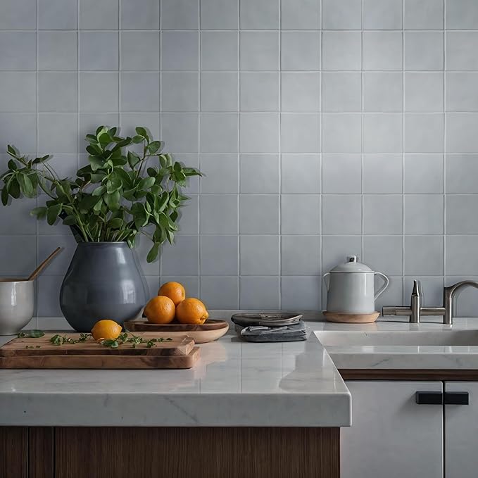 MSI Renzo Sky 5 Inch x 5 Inch Glossy Ceramic Square Wall Tile for Bathroom, Kitchen Backsplash, Accent Wall, and Shower