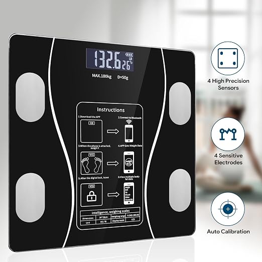Smart Body Fat Scale with Led Display - Digital Bathroom Scale with Bluetooth, Accurate Body Composition Measurement, Muscle Mass, BMI, and Body Water Analysis