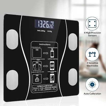 Smart Body Fat Scale with Led Display - Digital Bathroom Scale with Bluetooth, Accurate Body Composition Measurement, Muscle Mass, BMI, and Body Water Analysis