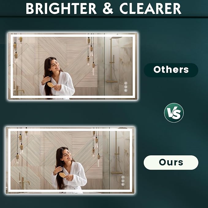 36" x 72" LED Bathroom Mirror with Lights, Memory Vanity Mirror | Anti-Fog, 3 Color Modes, Dimmable, Front Lit, Memory Function, Tempered Glass, Lighted Bathroom Mirror for Wall