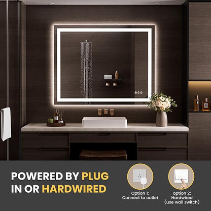 LOAAO 50"X40" LED Bathroom Mirror with Lights, UL Listed | Anti-Fog, Dimmable, 3 Color Temperature, Backlit + Front Lit, Memory Function, Tempered Glass