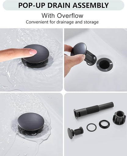 Midanya Bathroom Faucet with Waterfall Spout, Single Hole or 3-Hole Deck Mount, 304 Stainless Steel Sink Faucet with Pop-Up Drain, RV Vanity Compatible,Oil Rubbed Bronze