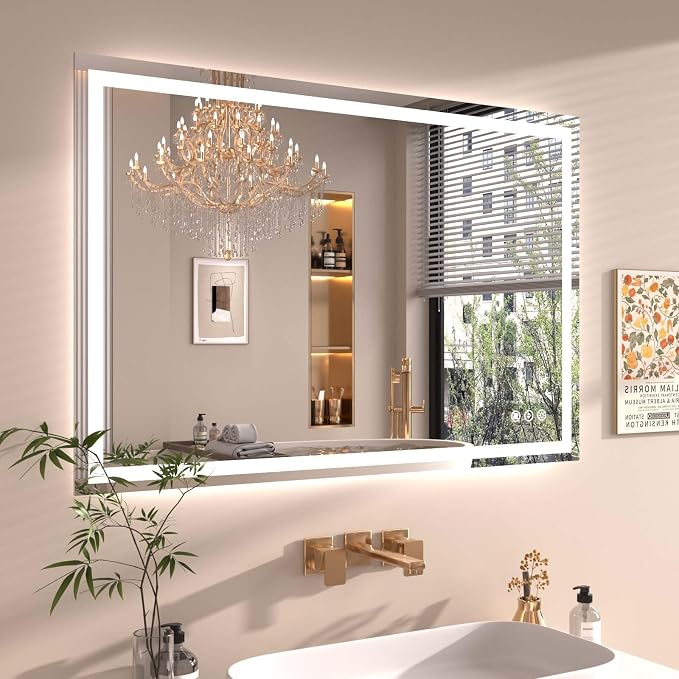 Snowdool 48 x 30 in LED Bathroom Mirror, Front and Backlit, Anti-Fog | Front and Backlit, 3 Color Temperatures, Anti-Fog, Tempered Glass