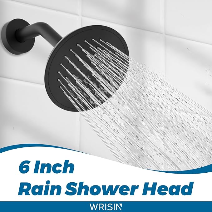 Black Shower Faucet Set with Tub Spout, Black Shower Head and Handle Set, Bathtub Faucet Set with 6 Inch High-Pressure Rain Showerhead