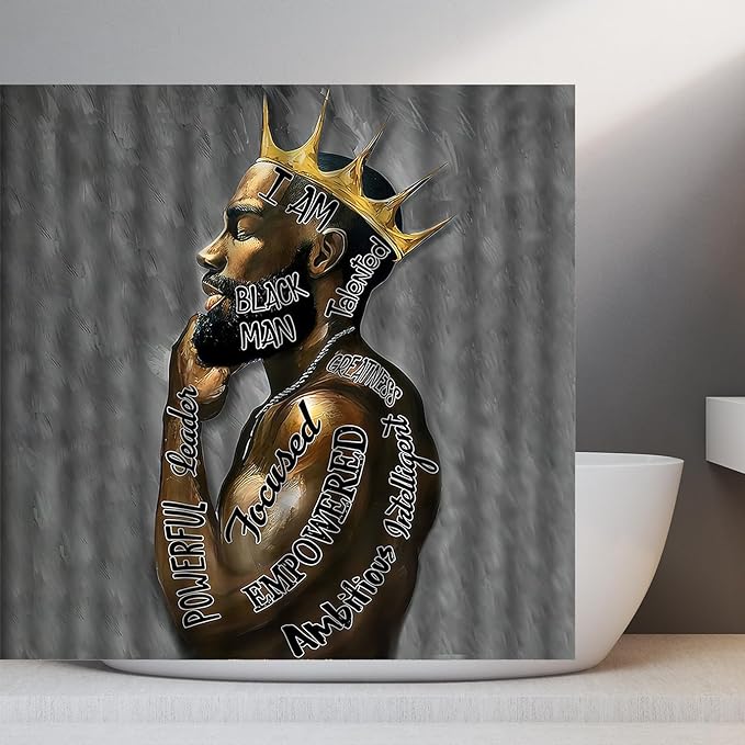 Black King Shower Curtain African American King Afro Man Hippie Art Wall Hanging African American Man Crown Shower Curtain College Dorm Decor 72 * 72 Inches