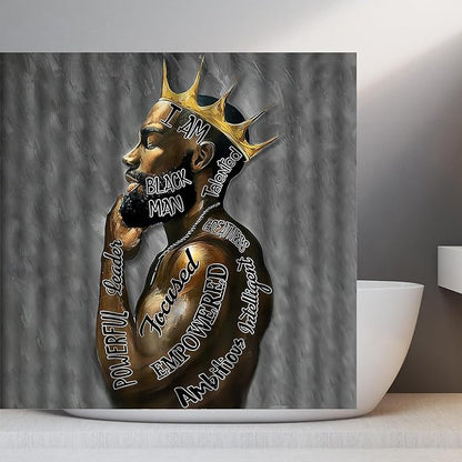 Black King Shower Curtain African American King Afro Man Hippie Art Wall Hanging African American Man Crown Shower Curtain College Dorm Decor 72 * 72 Inches