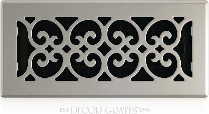 Decor Grates SPH410-NKL Scroll Floor Register, 4x10, Brushed Nickel Finish