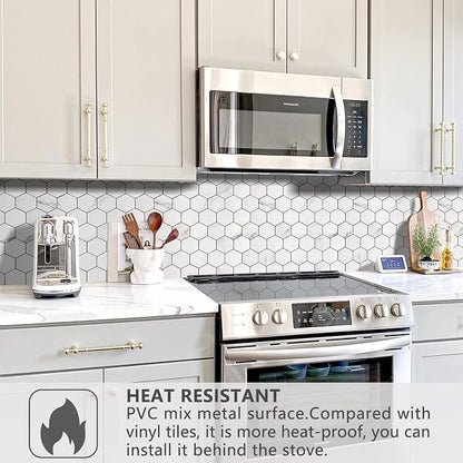STICKGOO Peel and Stick Backsplash for Kitchen, Self-Adhesive Tile Hexagon Mosaic Tiles (10 Sheets, White Marble )